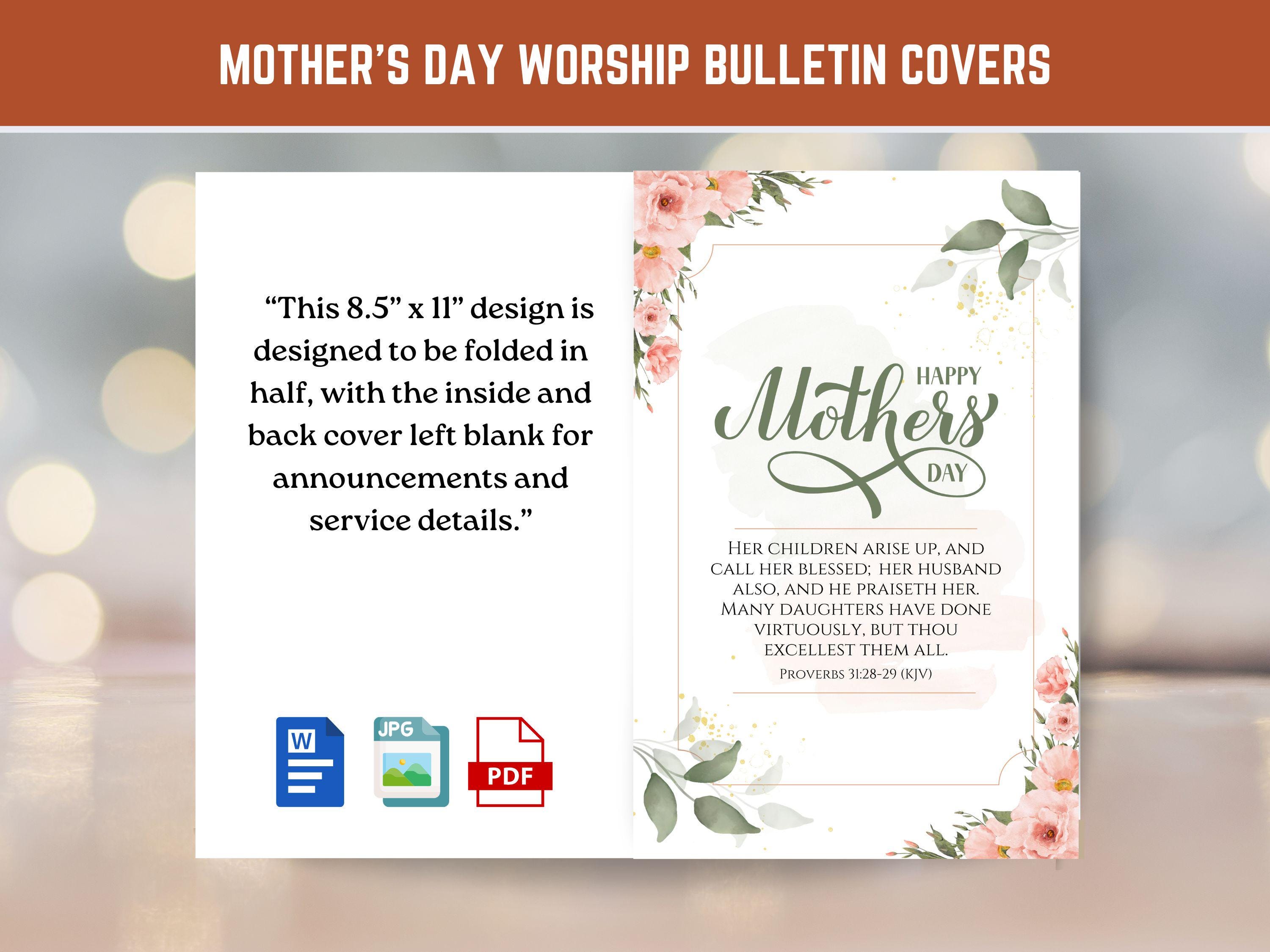 Mother's Day Church Bulletin Cover Art, Watercolor Flowers, Proverbs 31 ...
