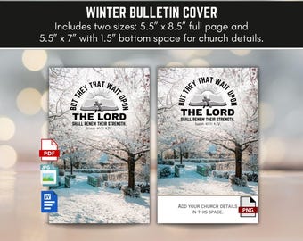 Printable Winter Church Bulletin Cover Art Based on Isaiah 40:31 KJV, Those That Wait Upon The Lord, 8.5x11 Bi-Fold Instant Digital Download