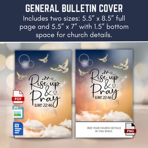 Couverture imprimable du bulletin de culte de l'église ou du programme, basé sur Luc 22:46, levez-vous et priez, 8,5 x 11 plis en deux, téléchargement numérique instantané