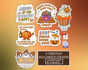 Christian Halloween Stickers for Kids – Set of 6 | Trunk or Treat & Fall Festival, Cut by Hand or Use with Cutting Machines, PNG and PDF