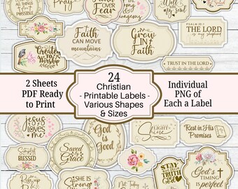 24 Printable Encouragement Vintage Scripture Labels / Stickers for Journaling, Planners & More | PDF Fussy Cut or Print and Cut on Machine