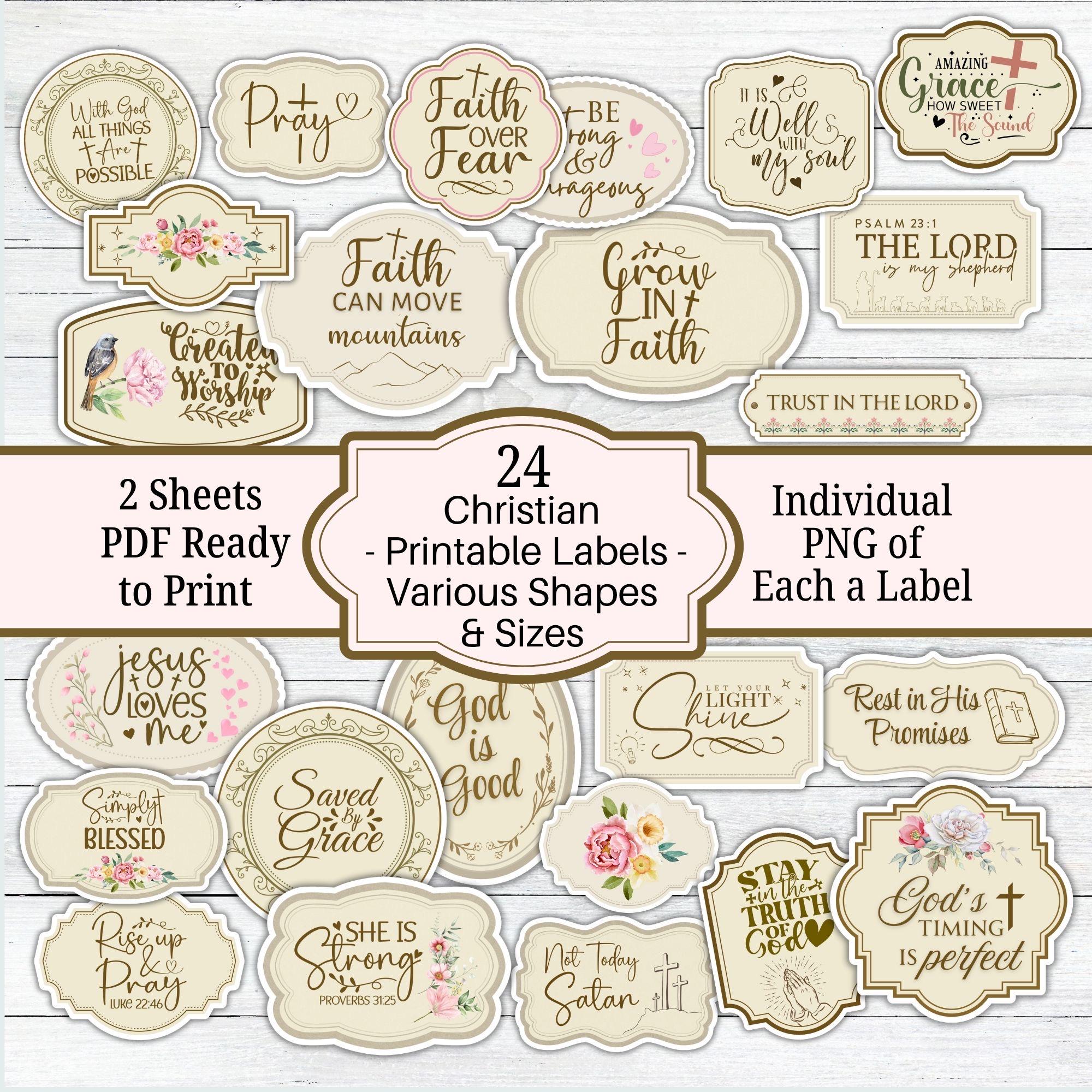 24 Printable Encouragement Vintage Scripture Labels / Stickers for ...