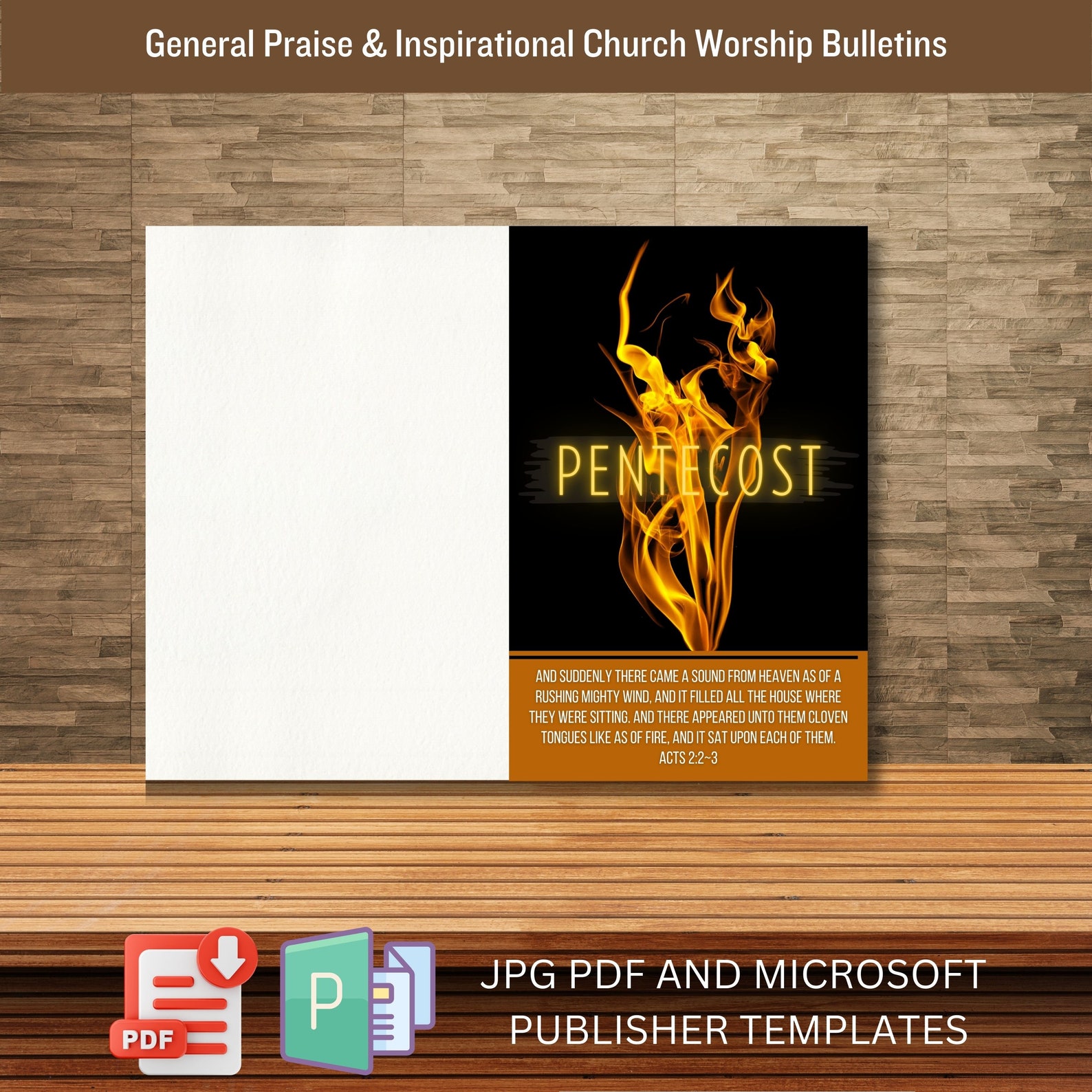 Pentecost Sunday Church Bulletin Cover and Template Tongues of Fire ...