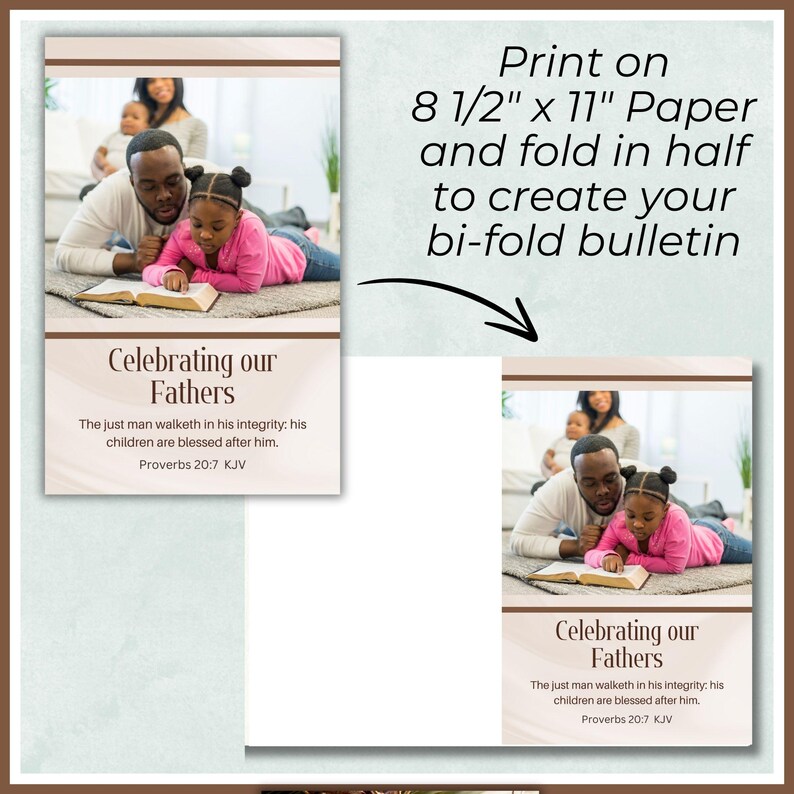 Father's Day Church Bulletin Cover Art, Proverbs 20:7 KJV, the Just Man ...