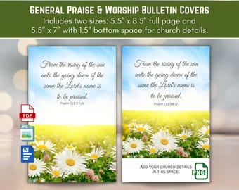 General Church Bulletin Art Cover from KJV Psalm 113:3, Praising the Lord From Sunrise to Sunset, 8.5x11 Bi-Fold, Instant Digital Download