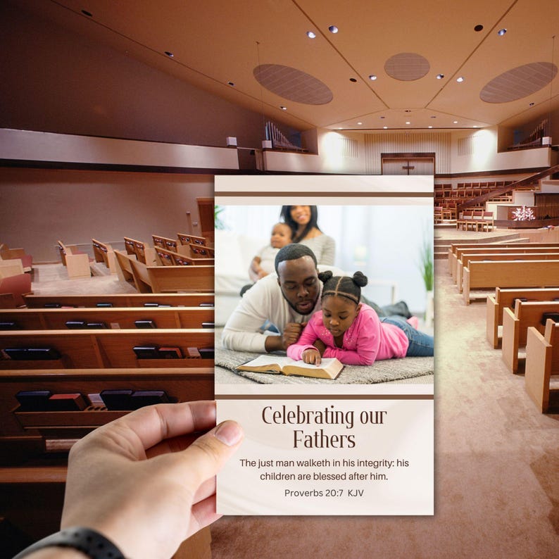 Father's Day Church Bulletin Cover Art, Proverbs 20:7 KJV, the Just Man ...