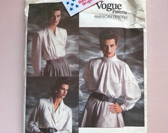 Vogue 1913 Oscar de la Renta American Designer Vintage Retro 1980's Blouse Sewing Pattern Size 6-10