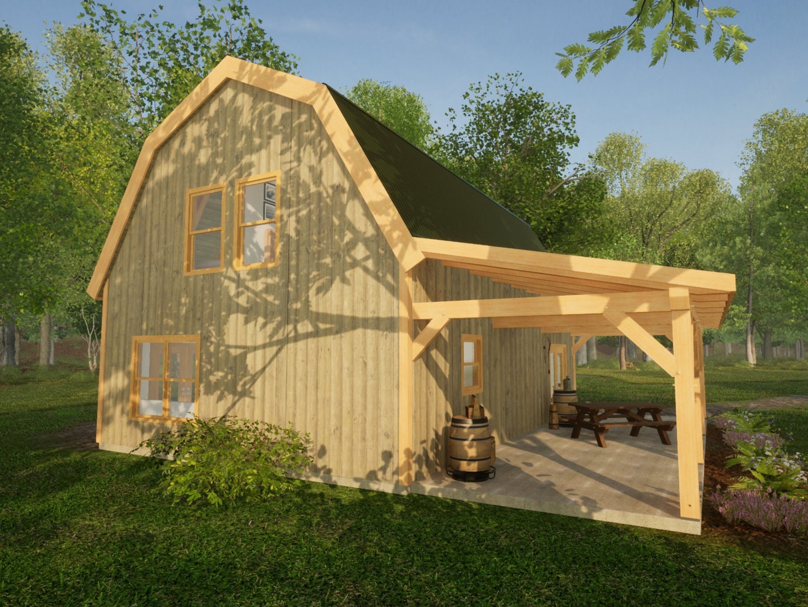 24x36 Gambrel Barn Home Plan Etsy