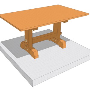 Puede incluir: Una mesa de madera con una tapa rectangular y una base de caballete. La mesa está hecha de madera marrón claro y tiene un acabado natural. La mesa está sobre una superficie blanca.