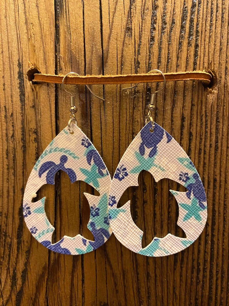 Sea Turtle Faux Leather Earrings