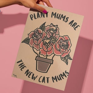 Katt- och växtföräldrar Blomtryck Flashblad | AMERIKANSK TRADITIONELL TATUERING | Icke-binär, HBTQ+