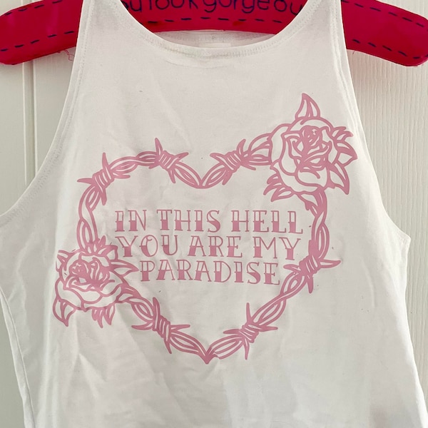 In This Hell You Are My Paradise Barbed Wire And Roses Cropped Vest Top - Alt Fashion Metal Shirt