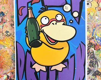 Cartoon-Ente betrunken (Druckvorlage, Gaming, lustig, Erwachsene, A5/A6)