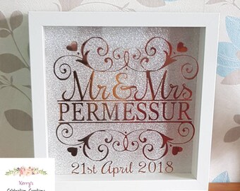 Personalized Wedding Frame, Newlywed Surname & Date Gift