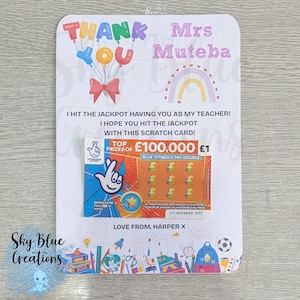 Scratch card holder for Teachers, personalised teacher gifts, end of school gift