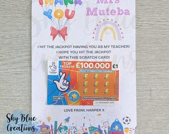 Scratch card holder for Teachers, personalised teacher gifts, end of school gift