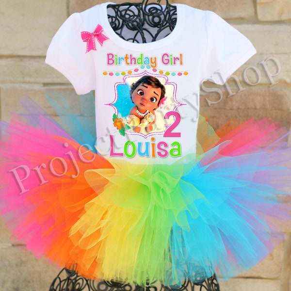 Baby Moana Birthday Tutu Outfit, Moana Birthday Shirt, Moana Birthday Outfit, Rainbow Moana Birthday Tutu outfit