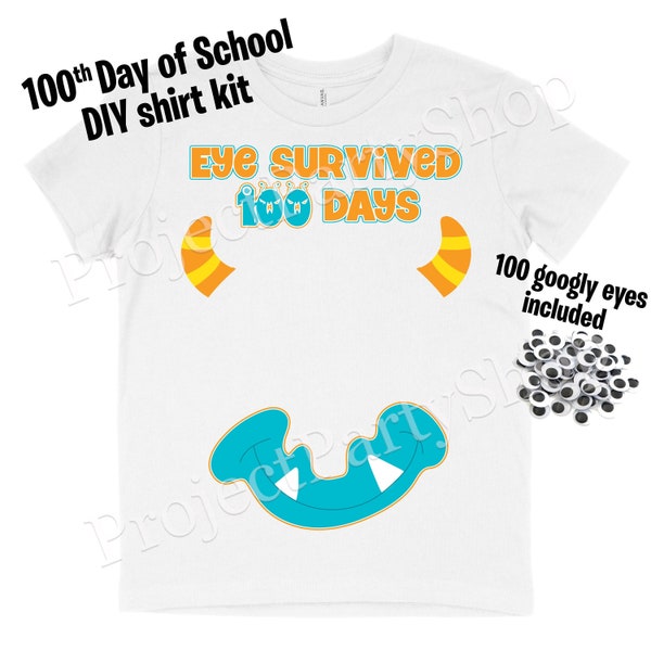 100th Day of School DIY Monster Shirt Kit, 100th Day of School Shirt, Boys 100 Days of School Monster shirt