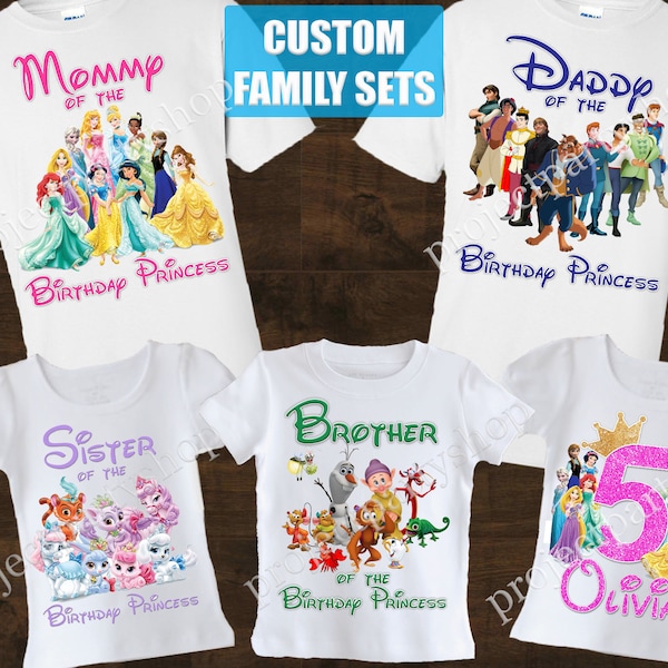 Disney Princess Family Birthday Shirts, Disney Princesses Birthday Shirt Set, Princess Family Birthday Shirt Set