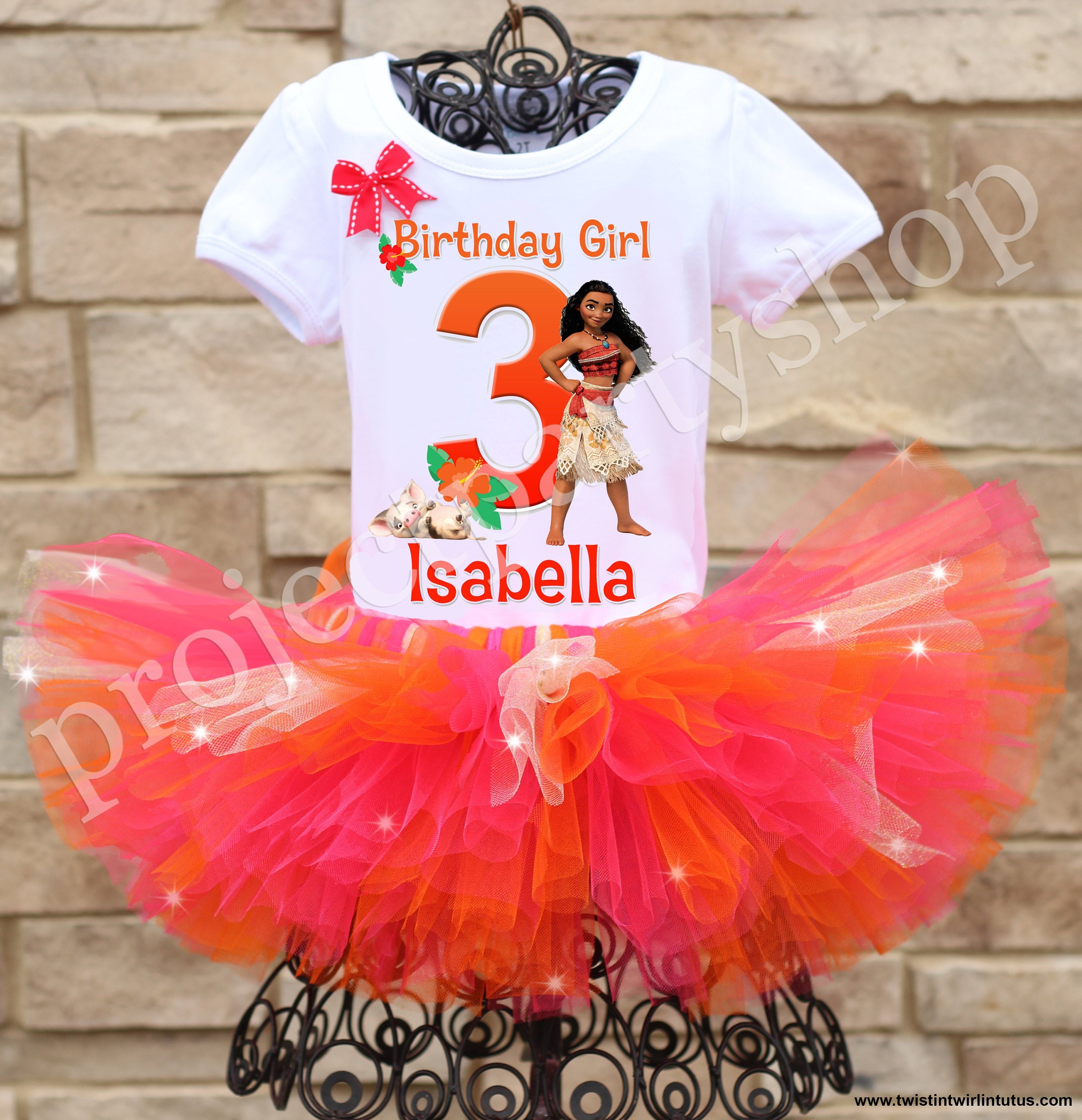 Moana Baby 1st first 1 Birthday ***With NAME*** Red Tutu Dress Fast  Shipping