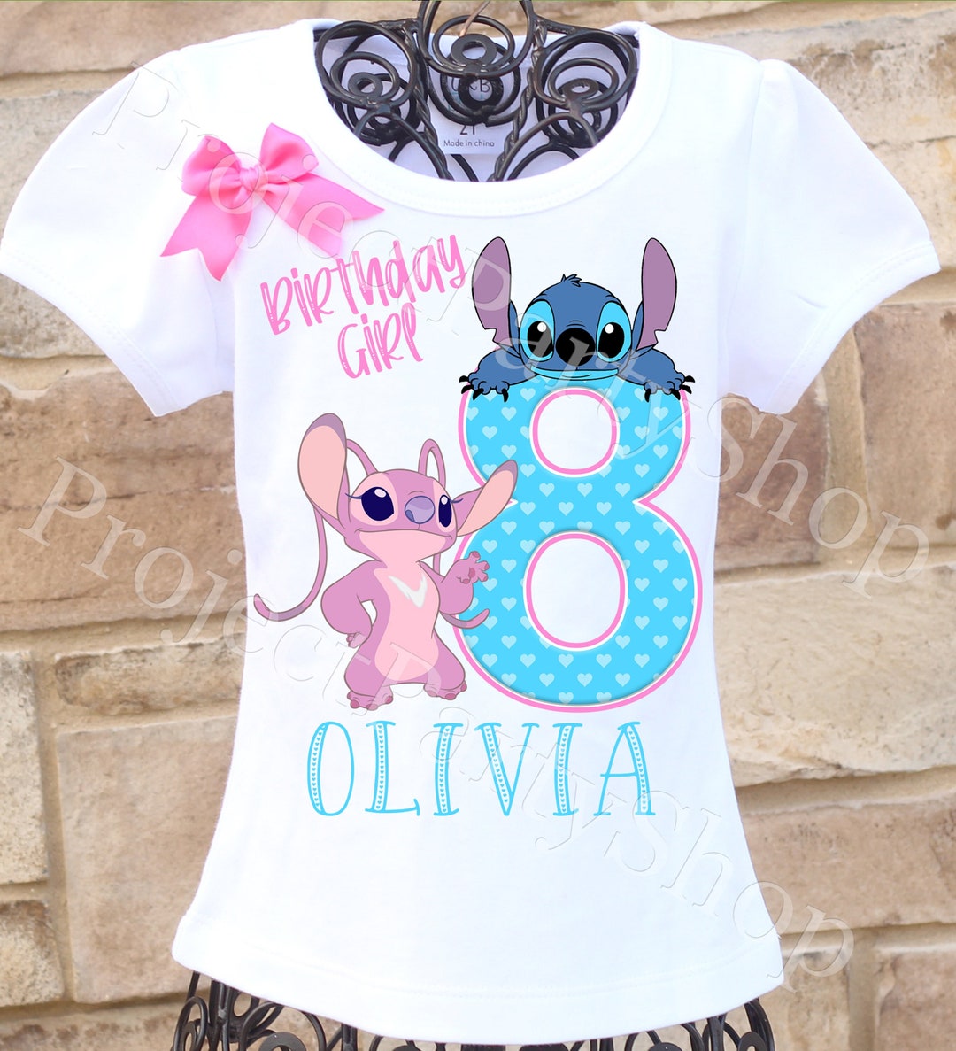 Lilo & Stitch Girl's Angel Large Portrait T-Shirt Pink