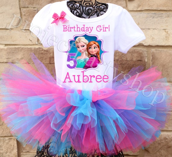 Princess Elsa Frozen Queen Blue 4th Fourth Birthday Girl Tutu Outfit Shirt Set 