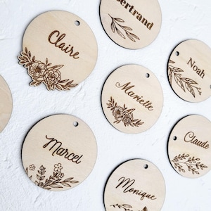 Segnaposto in legno personalizzato - Fiori di piante tondi - Nozze - Compleanno - Battesimo - Segnaposto per gli ospiti