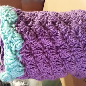 Deep Purple and Green Basket with Shell Pattern