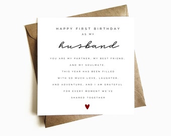 First Birthday as my Husband Card -  Happy Birthday Husband - Husband Birthday Card - Birthday Gift For Him - Card For Partner - For Him