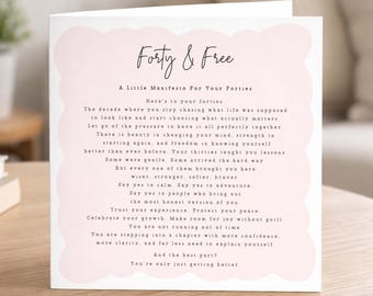 40th Birthday Card For Her, 'Forties Manifesto' Keepsake Card