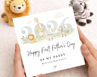 Personalised First Father's Day as my Daddy Card, Green Safari Scene