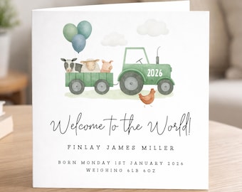 Personalised Farmyard New Baby Card - Welcome to the World Card - Newborn Baby - Baby Boy / Girl Gift - Welcome Baby Card - Farm Animals