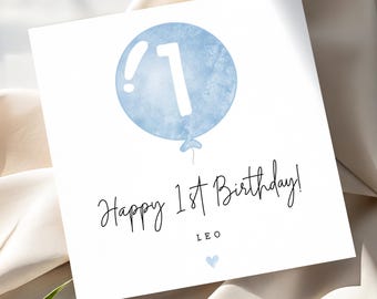 Personalised 1st Birthday Card, Blue Balloon, Gift For Child