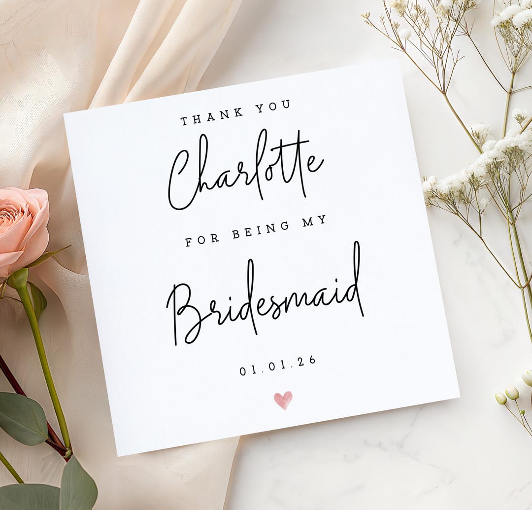 Thank You Card for Bridesmaid - Wedding Thank You Card - Wedding Day ...
