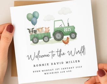 Personalised Farmyard New Baby Card - Welcome to the World Card - Newborn Baby - Baby Boy / Girl Gift - Welcome Baby Card - Farm Animals