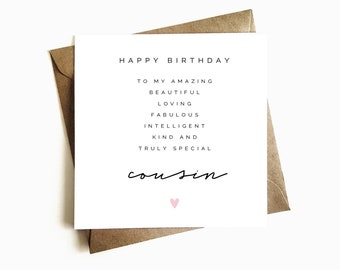 Birthday Card for Cousin - Happy Birthday Cousin - Cousin Birthday Card - Birthday Gift For Her - Card For Cousin - For Her