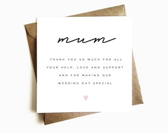 Wedding Day Card For Mum - Wedding Thank You Card - Wedding Day Gift - On My Wedding Day Card - Wedding Party Thank You Card