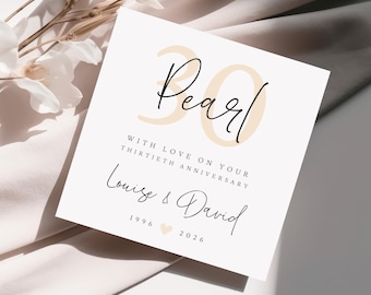 Personalised Thirtieth Anniversary Card, Pearl Anniversary Gift