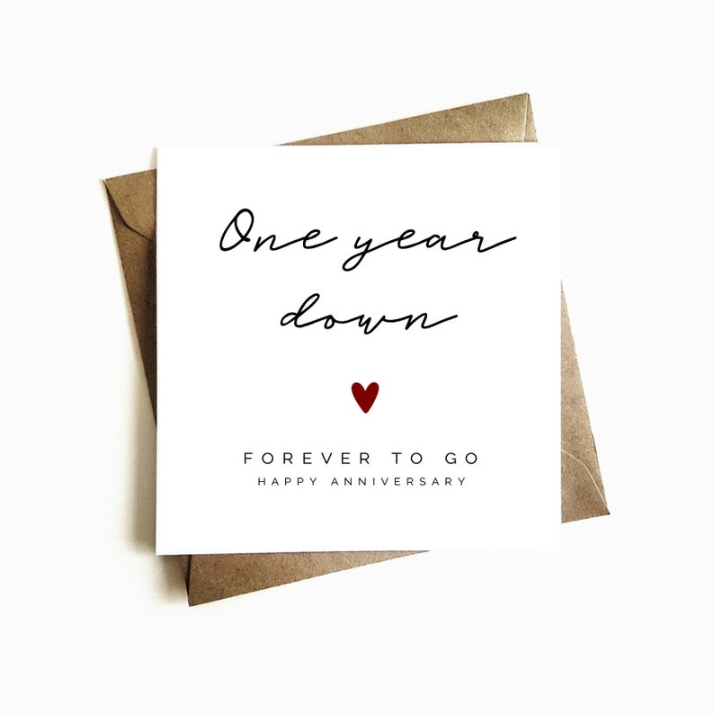 First Anniversary Card, 'One Year Down, Forever to Go' Paper Anniversary Gift Anniversary Gift for Husband / Wife 1st Anniversary Card image 1