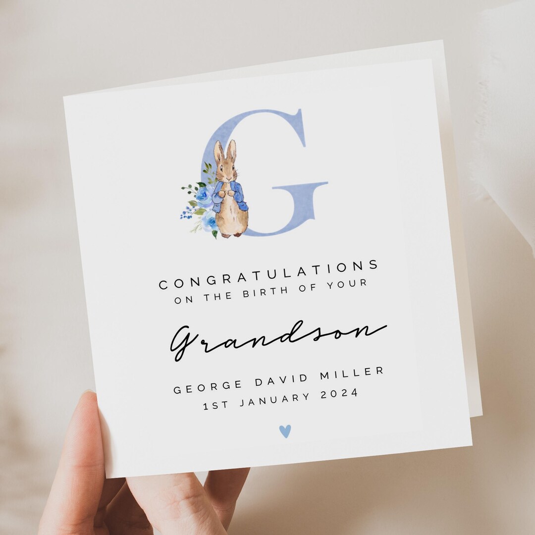 Cute New Baby Greeting Cards For Him - Special Blue Bunny Keepsake Gift For Boy - Newborn Presents For Mummy Daddy Grandparents For Birth Of Son Or - View #4