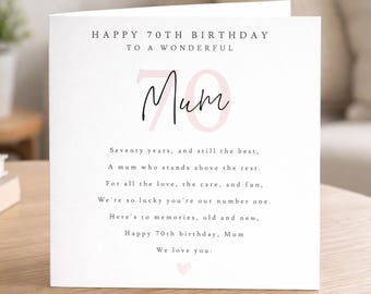 70th Birthday Poem Card for Mum, Keepsake Birthday Gift for Mother, Landmark Birthday Card, Milestone Birthday for Her