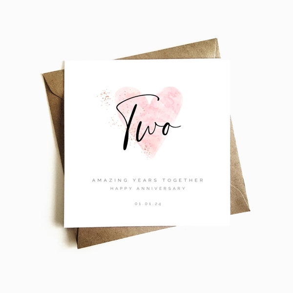 Second Anniversary Card, 'Two Amazing Years Together' - Anniversary Gift for Husband / Wife - 2nd Anniversary Card