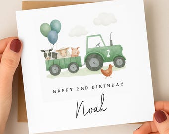 Personalised Children's Birthday Card - Farmyard & Tractor Theme - Family Birthday - First Birthday Gift - 2nd Birthday Card - For Child
