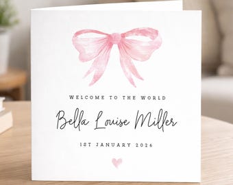 Personalised New Baby Card - Welcome to the World Card - Newborn Baby Girl - Baby Girl Gift - Welcome Baby Card - For New Born