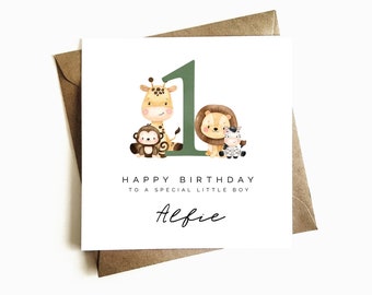 Personalised Children's Birthday Card - Safari Animals Number - Family Birthday - First Birthday Gift - 1st Birthday Card - For Child