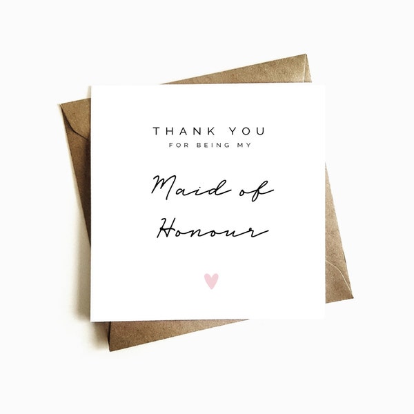 Thank You Card For Maid Of Honour - Wedding Thank You Card - Wedding Day Gift - On Our Wedding Day Card - Wedding Party Thank You Card