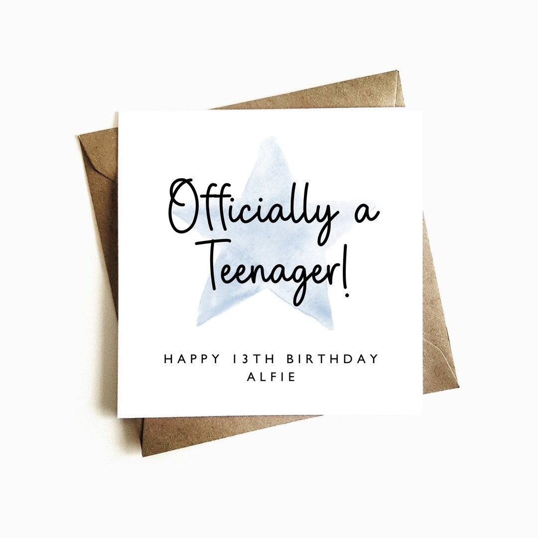 Personalised 13th Birthday Card 'officially a Teenager' Birthday Card ...