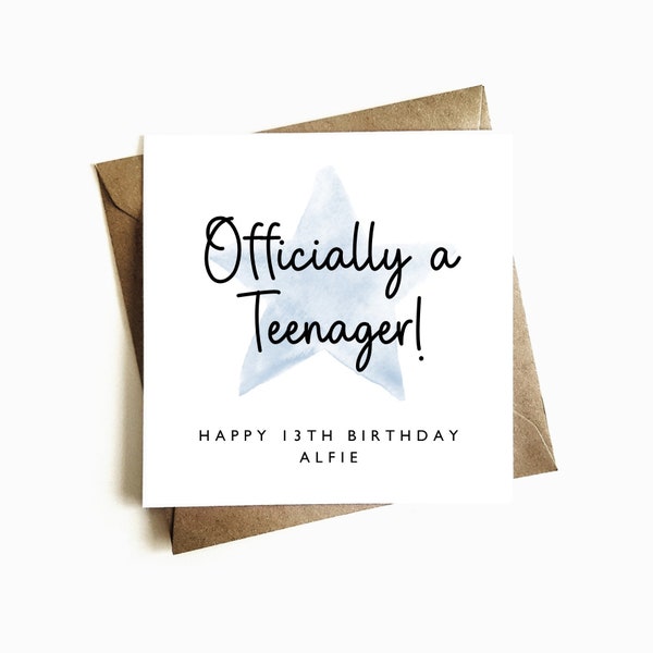 Personalised 13th Birthday Card - 'Officially a Teenager' Birthday card for Teenager - Gift for New Teenager - For Him