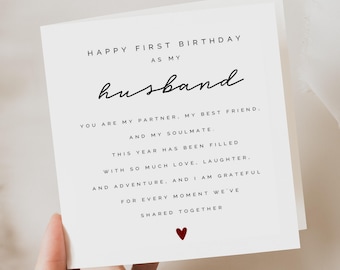 First Birthday as my Husband Card -  Happy Birthday Husband - Husband Birthday Card - Birthday Gift For Him - Card For Partner - For Him