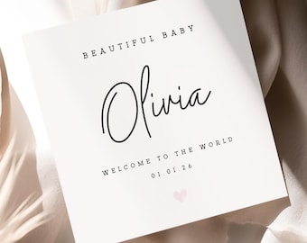 Personalised New Baby Card - Welcome to the World Card - Newborn Baby Girl - Baby Girl Gift - Welcome Baby Card - For New Born